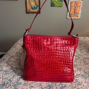 Beautiful Lipstick Ref Mock Croc Embossed Shoulder Bag w/Pebble Grain Trim
